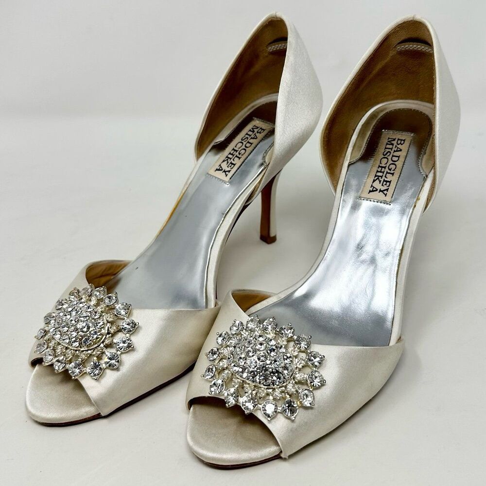 Badgley Mischka Lacie D'orsay Pumps Heels Ivory Satin Crystal